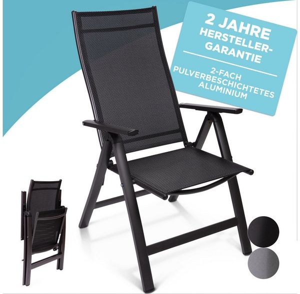 Gardisun Gartenstuhl Gartenstuhl Hochlehner Klappbar (2-fach pulverbeschichtet und wetterfest, 2 St), 5-fach verstellbar, erhätlich in Anthrazit & Silber