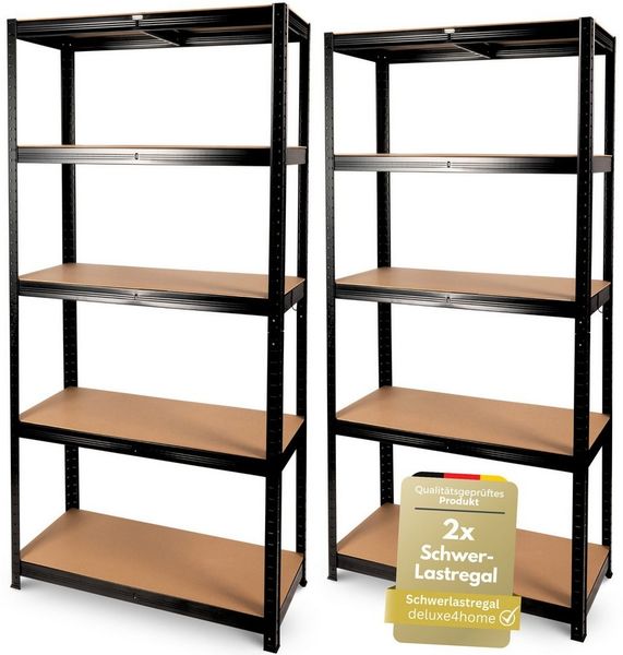 deluxe4home Schwerlastregal 2er Set Kellerregal verzinkt I 40x90x180 cm I Lagerregal bis 875kg