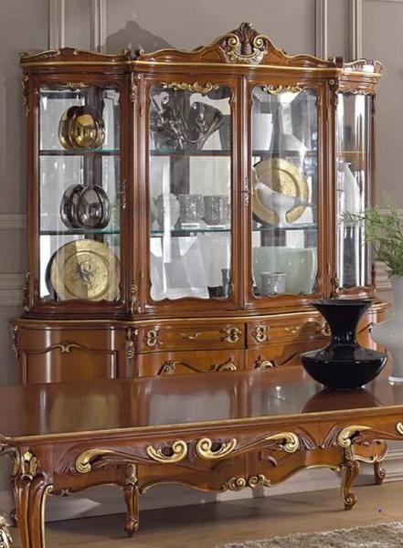 Casa Padrino Luxus Barock Vitrine Braun / Gold - Handgefertigter Vitrinenschrank mit 8 Türen und 2 Schubladen - Prunkvolle Barock Möbel - Luxus Qualität - Made in Italy