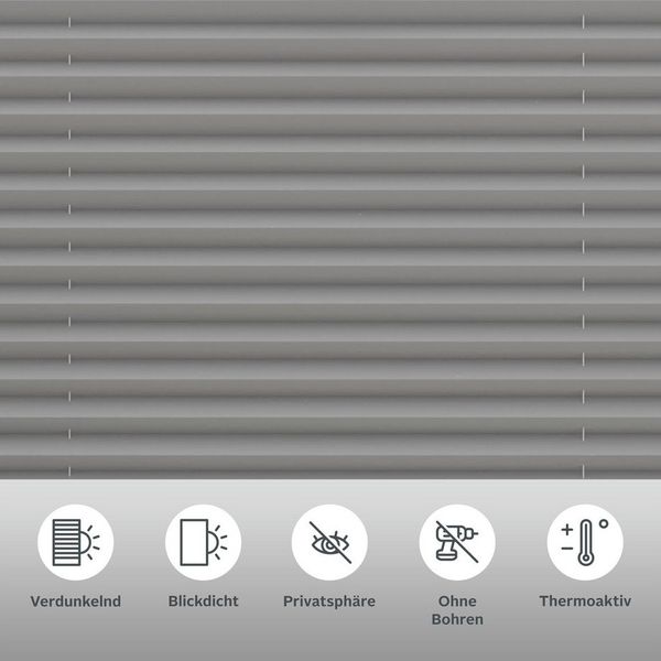 my home Plissee Marei Thermo, verdunkelnd, ohne Bohren, verspannt, Klemmträger mit Feststellschraube, Befestigung mit Klemmträgern, Easyfix, Rückseite mit Beschichtung