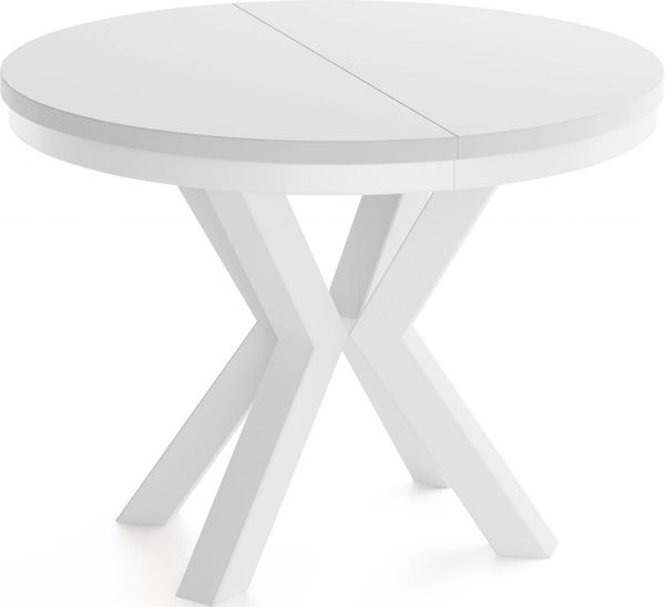 WFL GROUP Esstisch Clara White im Loft-Stil rund ausziehbar mit weißen Metallbeinen (MADE IN EU, erhältlich in zwei Größen – 100/120 cm, ausziehbar auf 180/200 cm), platzsparender Industrial Tisch in Holzoptik für Wohnzimmer oder Küche