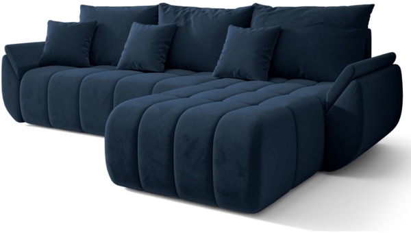 Selsey 'Romuldi' Ecksofa mit Schlaffunktion, Stauraum, Samtbezug, Marineblau, rechtsseitig