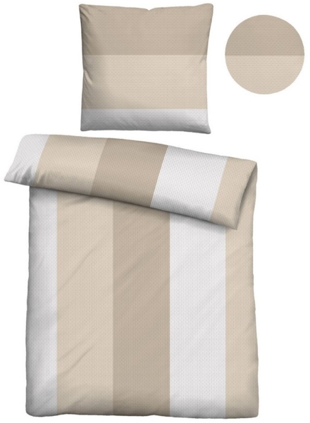 Traumhaft schlafen - Castell - Markenbettwäsche Baumwoll Satin Bettwäsche 0601102 LÄNGSSTREIFEN, taupe, 1x 135x200 cm + 1x 80x80 cm
