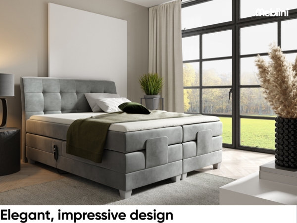 MEBLINI Boxspringbett Elektrisch DANTE 160x200 cm mit Bettkasten – H3/Grau Samt Polsterbett - Doppelbett mit Toppers & Taschenfederkern-Matratzen Bild 2