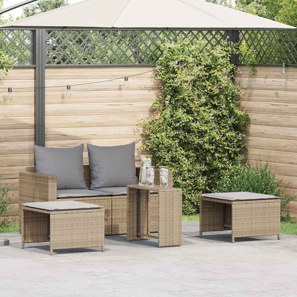 vidaXL 5-tlg. Garten-Sofagarnitur Kissen Stapelbar Beige Poly Rattan 4104166