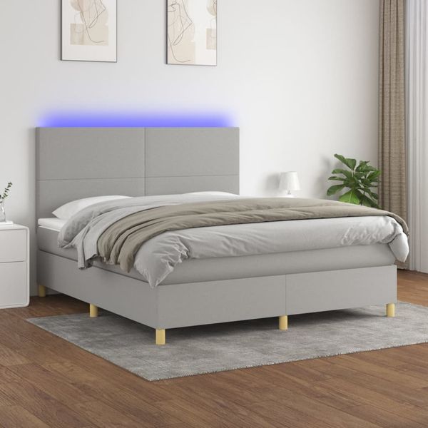 vidaXL Boxspringbett mit Matratze & LED Hellgrau 160x200 cm Stoff, Härtegrad: H2 [3135285]
