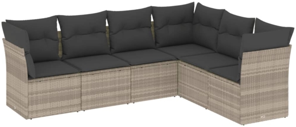vidaXL 6-tlg. Garten-Sofagarnitur mit Kissen Hellgrau Poly Rattan 3249521