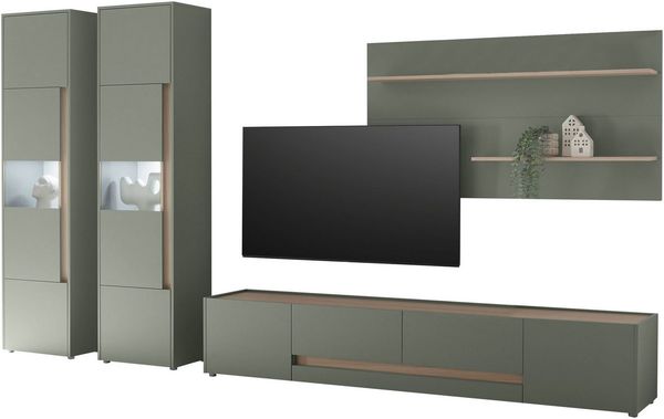 Home affaire Wohnwand City/Giron, moderne Anbauwand, Komplettset in vielen Farben verfügbar, (Set, 4-St), enthält zwei Vitrinen, ein Lowboard & ein Wandboard