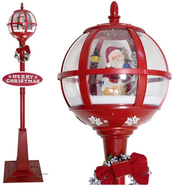 Rote Schneiende LED Laterne 175cm Motiv Santa - spielt Musik und ist wetterfest