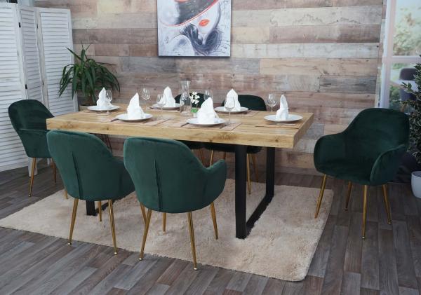 6er-Set Esszimmerstuhl HWC-F18, Stuhl Küchenstuhl, Retro Design ~ Samt grün, goldene Beine
