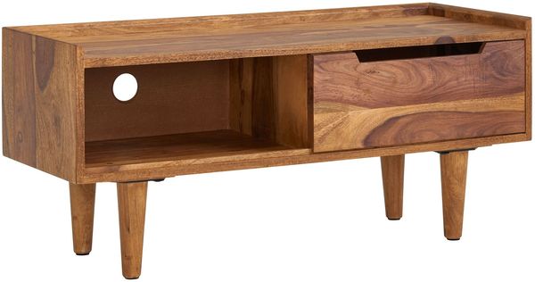 Lowboard Sheesham Massivholz 95 x 44 x 34 cm TV-Kommode mit Schiebetür, Design TV-Schrank Hoch, Fernsehtisch Fernsehschrank Modern, Fernsehkommode Wohnzimmer