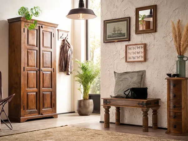 Flurset Merlow Akazie Massivholz braun 3-teilig Komplettset Flurmöbel Garderobe Kleiderschrank 90x180x38 cm massivum Merlow