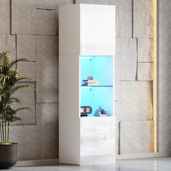 STILVORA Vitrine Freistehender Hochschrank mit 1 Glasboden&LED,Highboard Hochglanz (Highboard, Aufbewahrungsschrank, Hochschrank, Lagerschrank , 1-St, 1 Glasboden, 2 Türen) Hochglanz Vitrine, mit LED-Beleuchtung