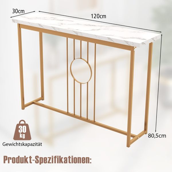 Marmor Optik Konsolentisch mit Metallgestell & Verstellbaren Fußpolstern Schmaler Beistelltisch