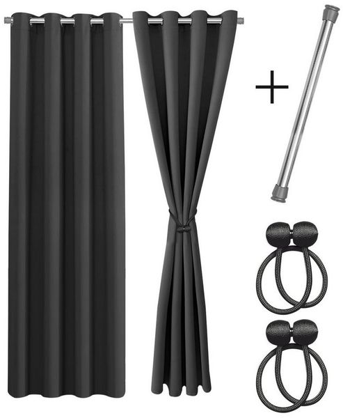 Cozyor Vorhang Set mit 2x Gardine + 2x Vorhanghalter + 1x Gardinenstange ohne Bohren, Ösen (2 St), verdunkelnd, Verdunklungsstoff