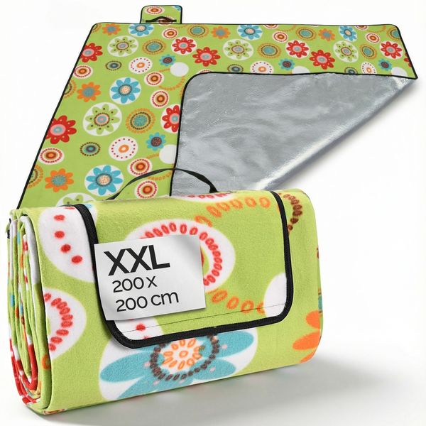 DETEX® Picknickdecke 200x200cm Blumen Wasserdicht Isoliert Faltbar