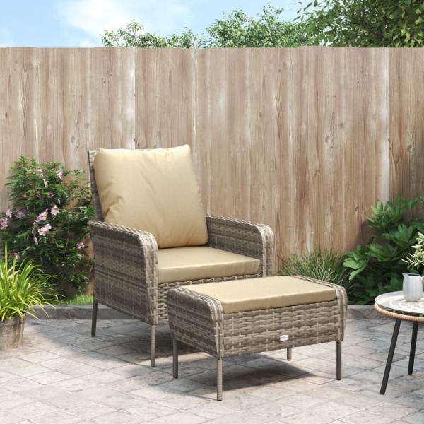 vidaXL Gartenstuhl mit Fußhocker Hellbraun Poly Rattan 364114