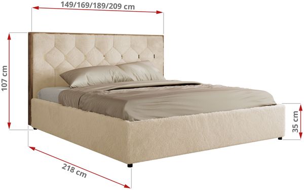 Polsterbett mit Bettkasten LARINO CLASSIC 160 x 200 cm Lattenrost und Gasdruckfedern, stabiles Bettgestell, modernes Design Foam Matratze - Creme Plüsch - MIRO LUX Bild 4