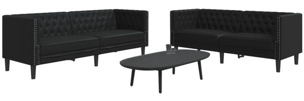 vidaXL 2-tlg. Chesterfield-Sofa-Set Schwarz Kunstleder 3209274