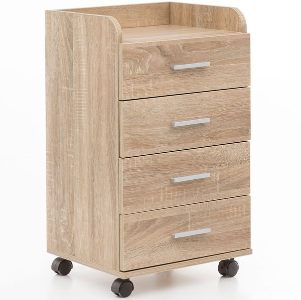 'WL5.749' Rollcontainer mit 4 Schubladen und Rollen, Spanplatte Sonoma Eiche, 40 x 70,5 x 33 cm