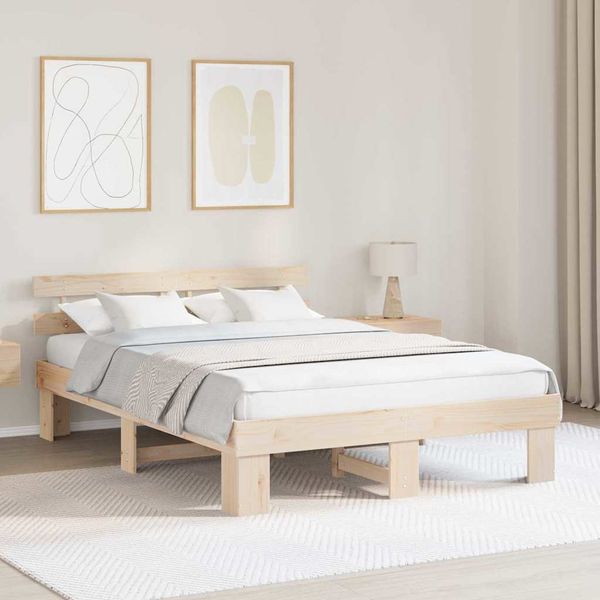 vidaXL Bettrahmen mit Kopfteil Natur 140 x 200 cm Massives Kiefernholz 872440