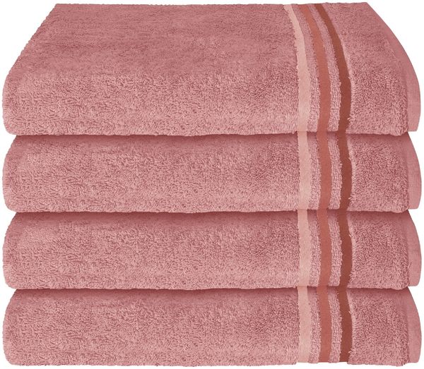 Schiesser Frottier Handtücher Skyline Color im 4er Set aus kuschelweicher Baumwolle, Made IN Green, Farbe:Altrosa, Größe:50x100 cm