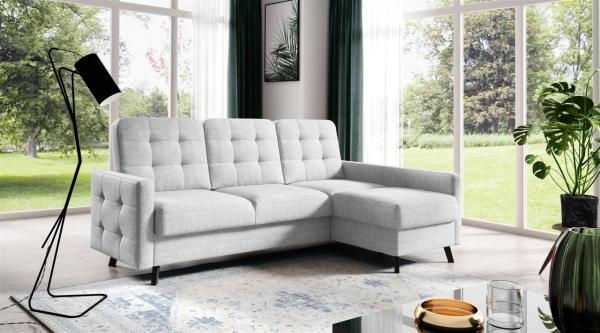 Ecksofa Sofa GARNET Stoff Luis Hellgrau mit Schlaffunktion Ottomane Rechts