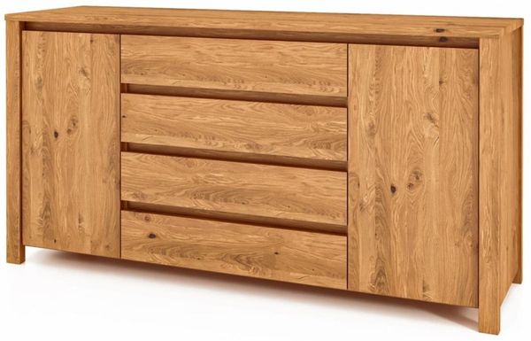 Kommode Tinci aus Wildeiche massiv 150x45x77 mit 2 Türen 4 Schubladen Holzbeinen