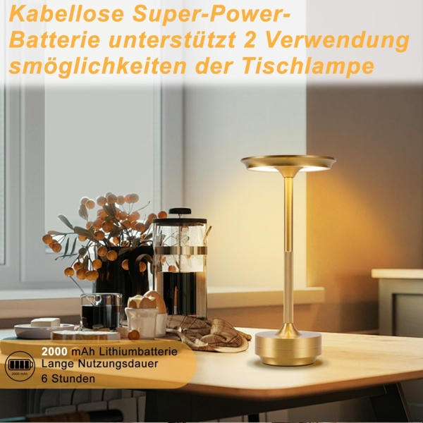 ZMH Nachttischlampe Kabellos Tischlampe Akku - LED Tischleuchte Touch Dimmbar Lampe mit USB Aufladbar Batterie Tischlampen Gold für Modern Fensterbank Wohnzimmer Kinderzimmer Schlafzimmer Bild 4