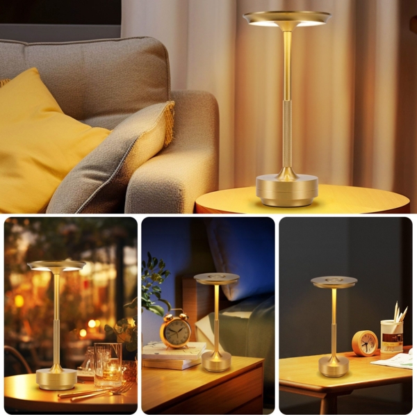 ZMH Nachttischlampe Kabellos Tischlampe Akku - LED Tischleuchte Touch Dimmbar Lampe mit USB Aufladbar Batterie Tischlampen Gold für Modern Fensterbank Wohnzimmer Kinderzimmer Schlafzimmer Bild 6