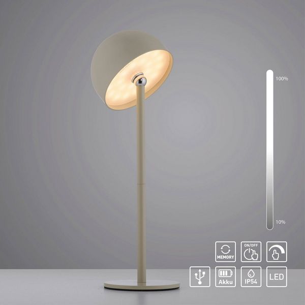 OTTO home Tischleuchte Akku Tischlampe Gerrin Indoor Outdoor, magnetischer Flaschenaufsatz, Dimmfunktion, Memoryfunktion, LED fest integriert, Warmweiß, Pilzlampe Flaschenaufsatz, Regulierung der Lichtstärke, Pilz, Lampe