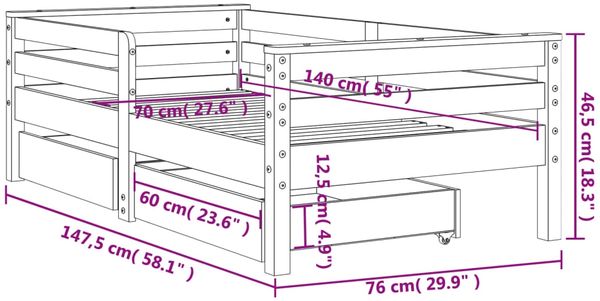vidaXL Kinderbett mit Schubladen 70x140 cm Massivholz Kiefer 834441 Bild 11