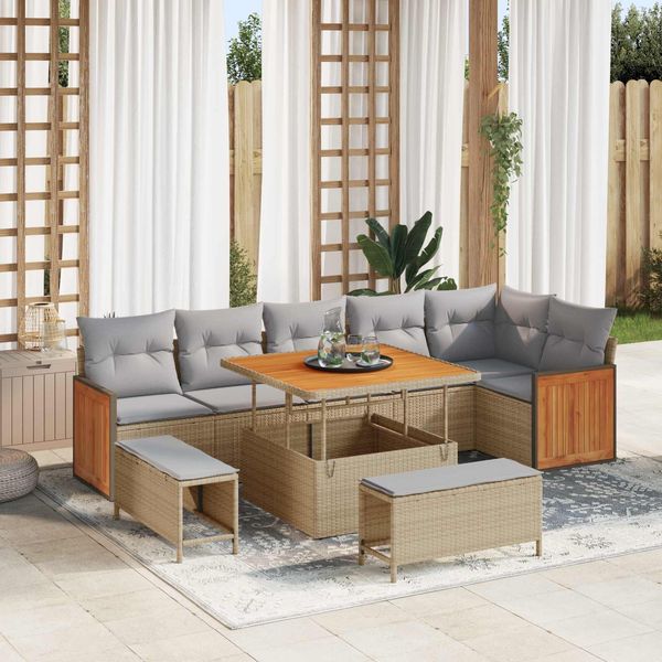 vidaXL Gartensofa-set mit Kissen 9 pcs Beige und Hellgrau 3363187