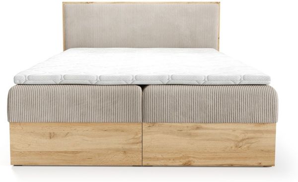 Boxspringbett Schlafzimmerbett ROLAND 120x220cm in Stoff Lincoln Hellbraun Bild 3