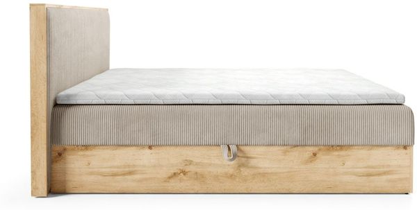 Boxspringbett Schlafzimmerbett ROLAND 120x220cm in Stoff Lincoln Hellbraun Bild 2