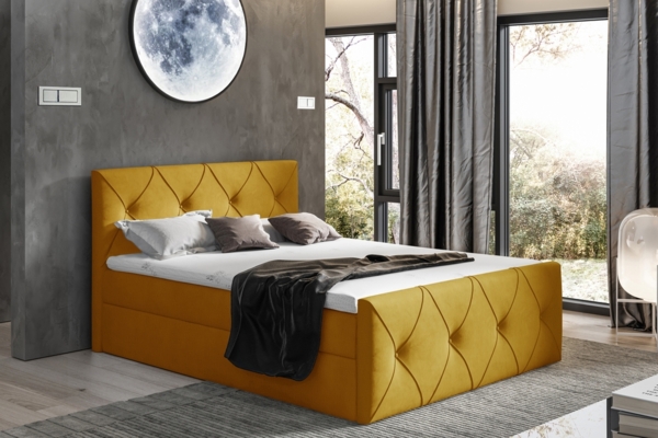 99rooms Arian Lux Boxspringbett Velours 180 x 200 cm Gelb