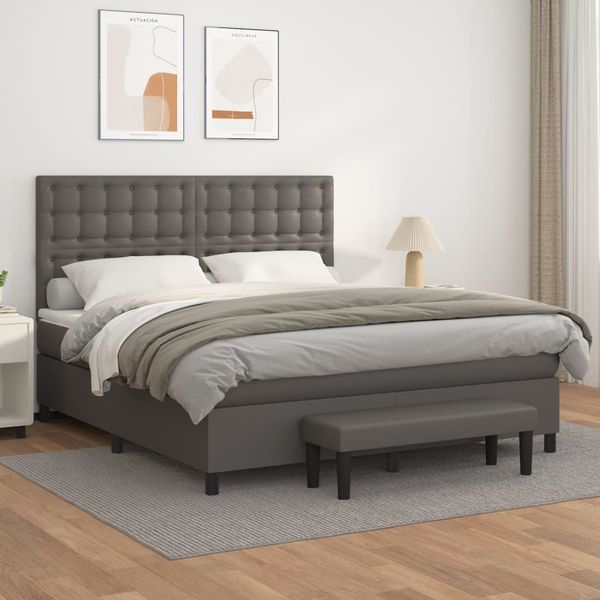 vidaXL Boxspringbett mit Matratze Grau 180x200 cm Kunstleder 3137681