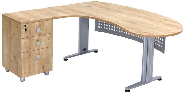 Furni24 Schreibtisch Chefschreibtisch Schreibtisch Winkeltisch PC Tisch Moderner Bürotisch Computertisch mit großer Arbeitsfläche Gela Eiche Dekor Links gewinkelt Ink. Beistellcontainer mit Schubladen