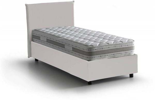 Dmora Einzelbett Adrama, Bettkasten mit Kunstlederbezug, 100 % Made in Italy, seitliche Öffnung, inklusive Matratze 80 x 190 cm, Weiß