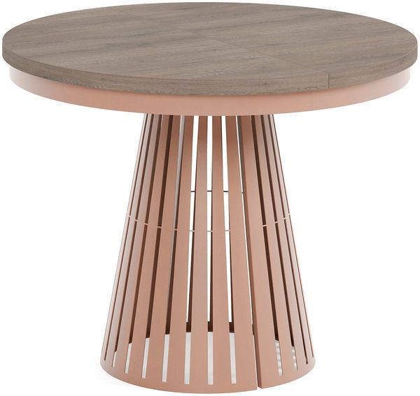 MEBLINI Esstisch Rund Ausziehbar aus Metall - 100-176x76 cm - CONEY - Cremona Cannolo Eiche/Kupferfarbe - Loft - Esszimmertisch Modern - Küchentisch - Ausziehtisch - Round Dining Table