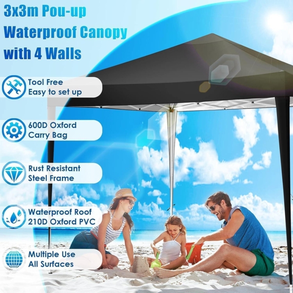COBIZI Pavillon 3x3m Wasserdicht Stabil Pop up Partyzelt Schwarz Bild 5