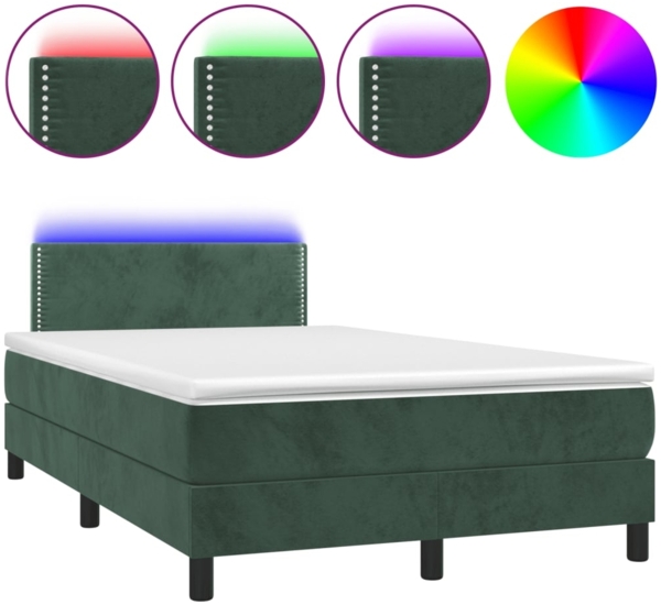 vidaXL Boxspringbett mit Matratze & LED Dunkelgrün 120x190 cm Samt 3270150