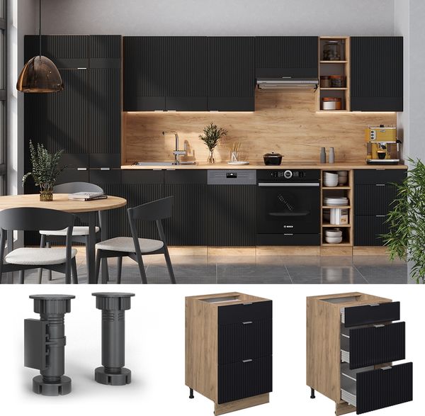 Küchenunterschrank Fame-Line Schwarz gestreift 50 cm ohne Arbeitsplatte Vicco Bild 2