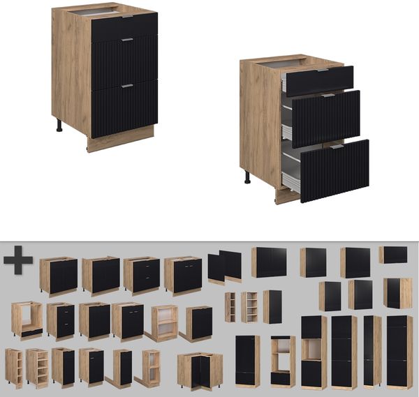 Küchenunterschrank Fame-Line Schwarz gestreift 50 cm ohne Arbeitsplatte Vicco Bild 5