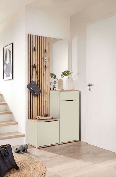 moebel-dich-auf Kompaktgarderobe EASY (Paneel + Bank + Spiegel + Schuhschrank, in 2 Farbvarianten, Lamellenoptik) 88 cm breit