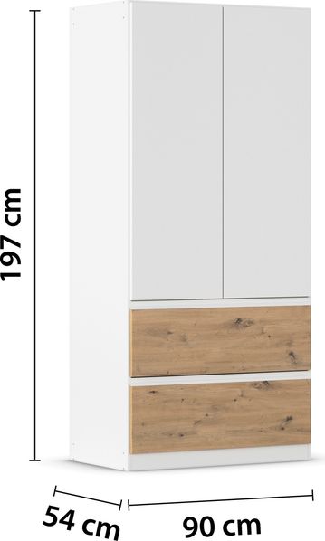 rauch Kleiderschrank, Drehtürenschrank COSTA, 2-türig, 2 Schubkästen, push-to-open, Alpinweiß, 91 x 197 x 54 cm Bild 4