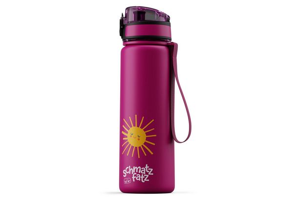 schmatzfatz Trinkflasche Kinder 500ml - Auslaufsicher, BPA-frei, 1-Klick-Verschluss, Tritan, Kinderfreundliches Design, Geeignet für Kohlensäurehaltige Getränke, Purple Sun