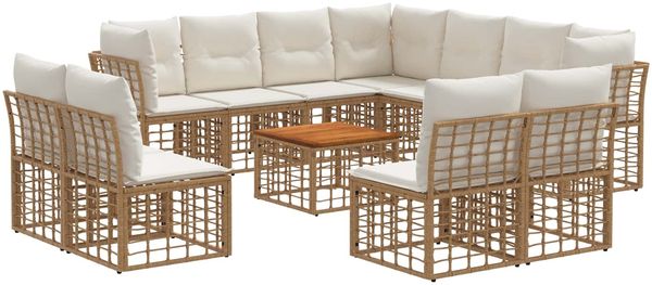 vidaXL Outdoor-Sofagarnitur 12 pcs Natürlich und Cremweiß Polyester 3437498