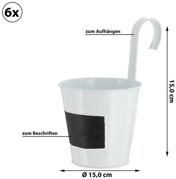 CEPEWA Übertopf Übertopf 6er Set, weiß Ø15cm H5cm, Kräutertopf zum Beschriften (6 St)