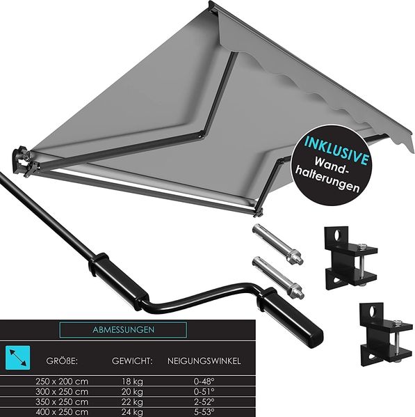 KESSER® Gelenkarmmarkise manuelle Markise Gelenkmarkise Terrassenmarkise Klemmmarkise Sonnenmarkise inkl. Wandhalterung Sonnenschutz Balkonmarkise wasserabweisender Alu/Polyester Grau, 250 x 200 cm Bild 7